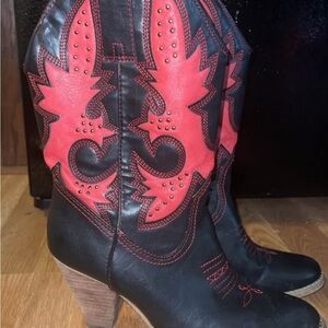 Black and Red Western Heeled Boots